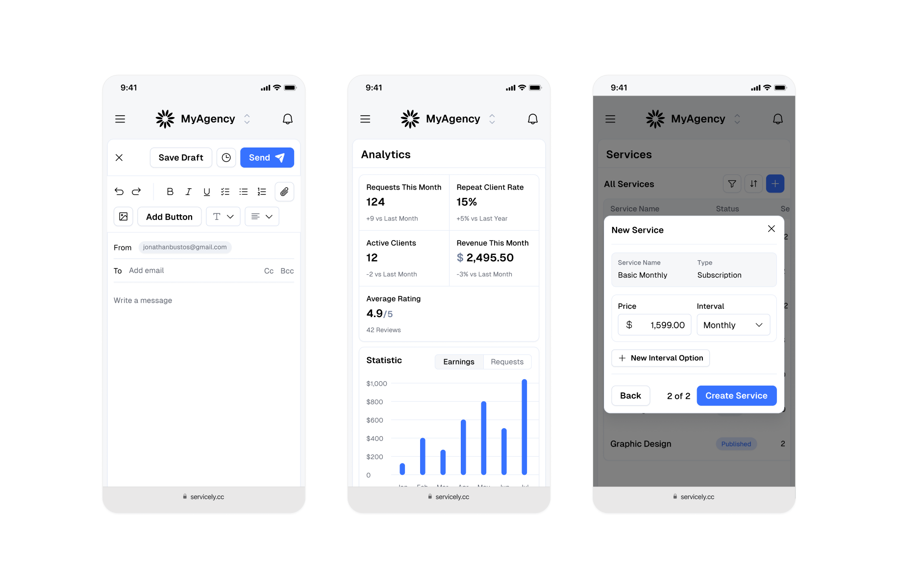 agency management web, mobile responsive view