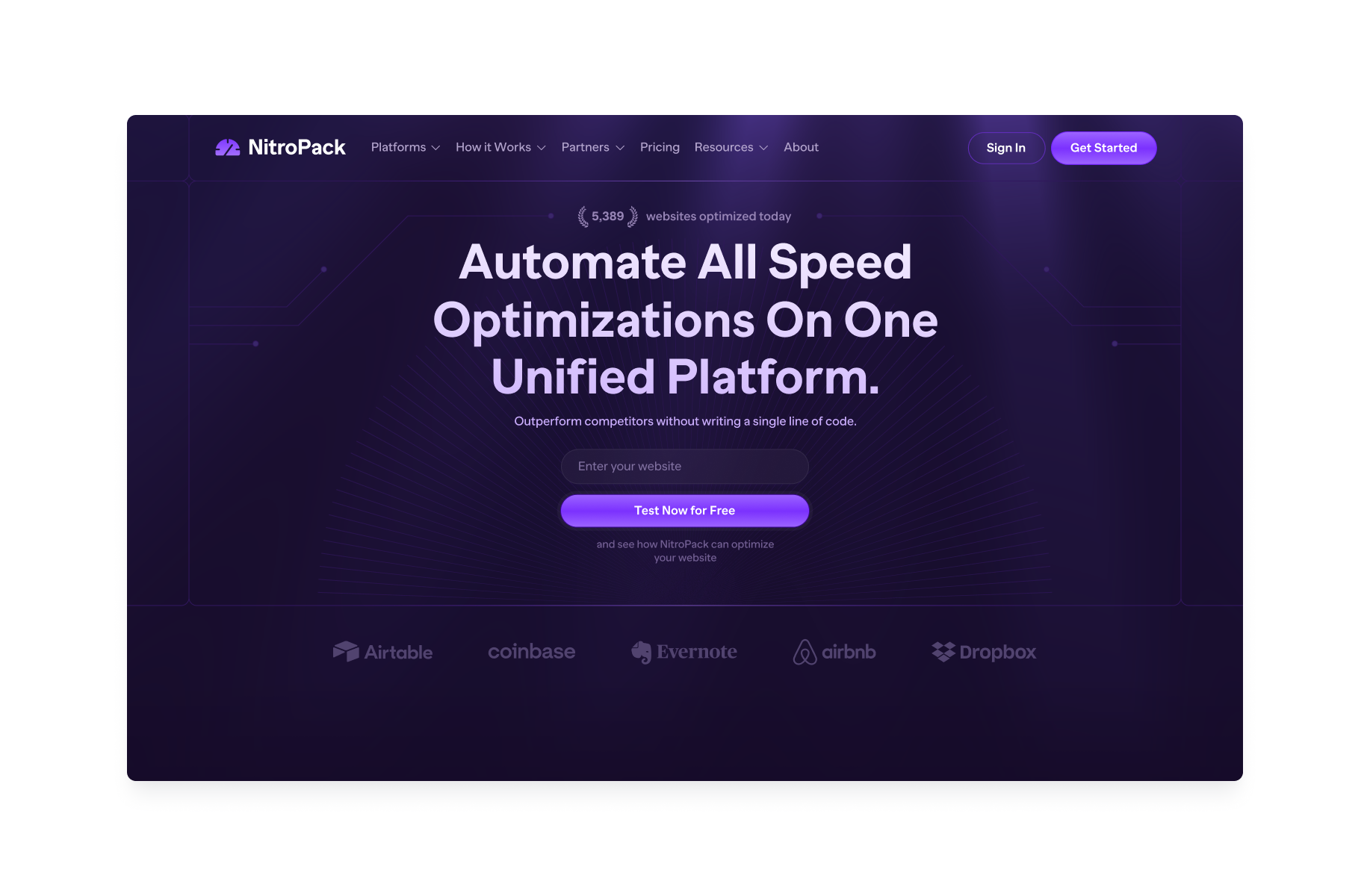 hero section, landing page, nitropack