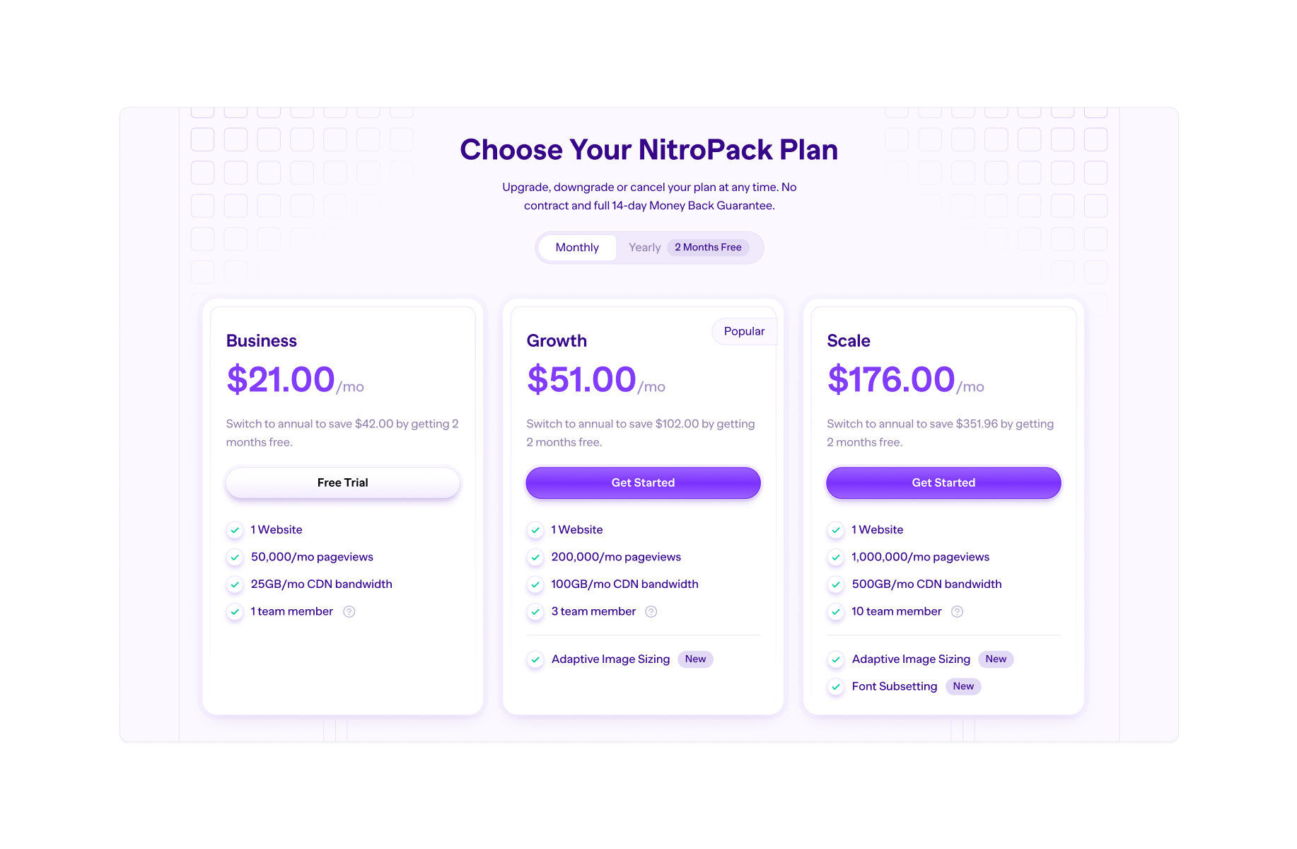 Nitropack pricing section