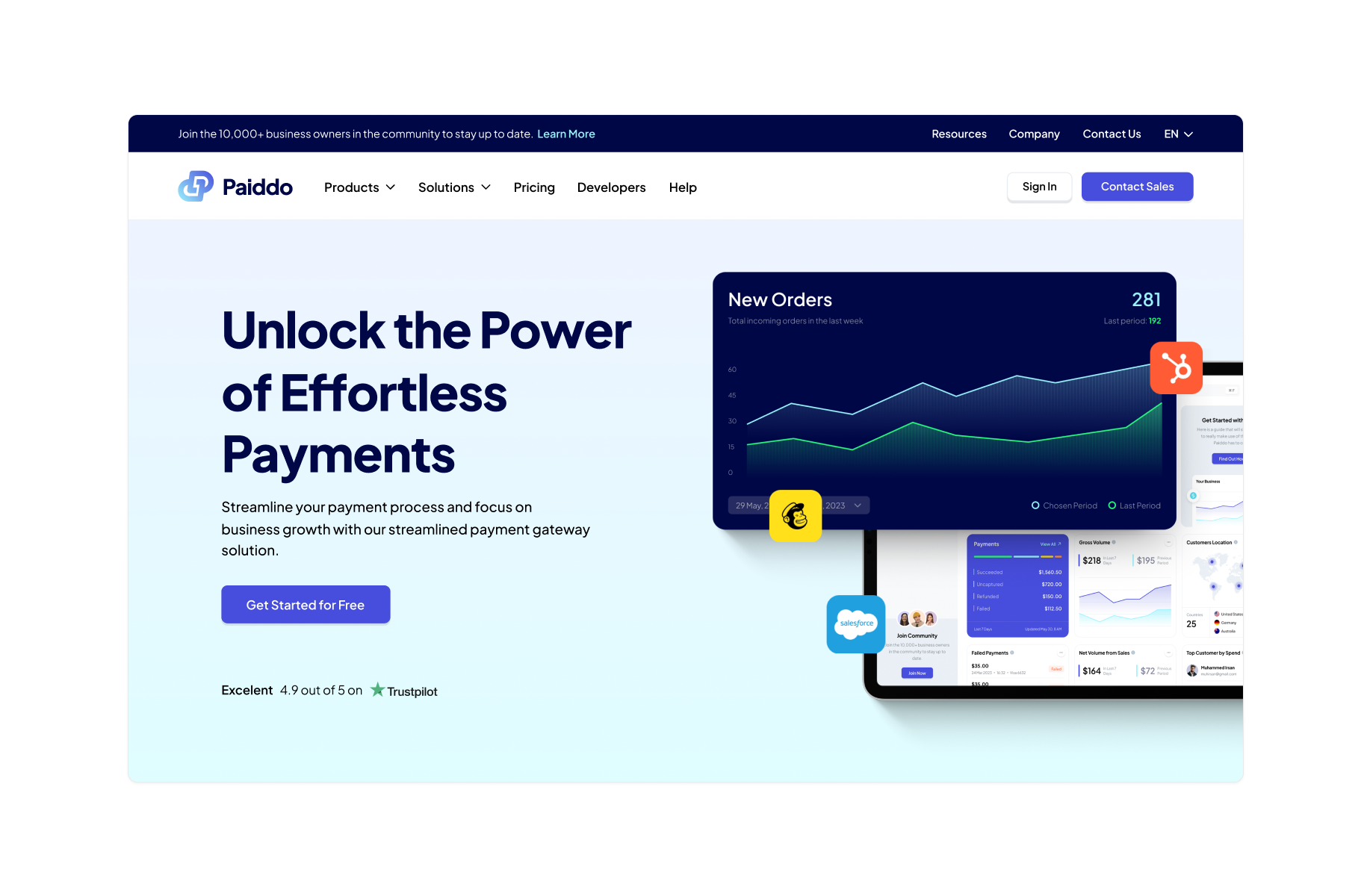 Hero section, landing page, Paiddo
